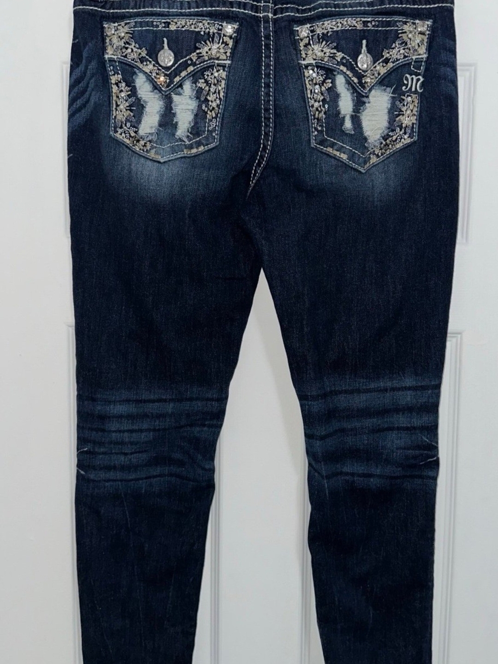 Miss Me Dark Blue Skinny Jeans with Embroidered Back Pockets